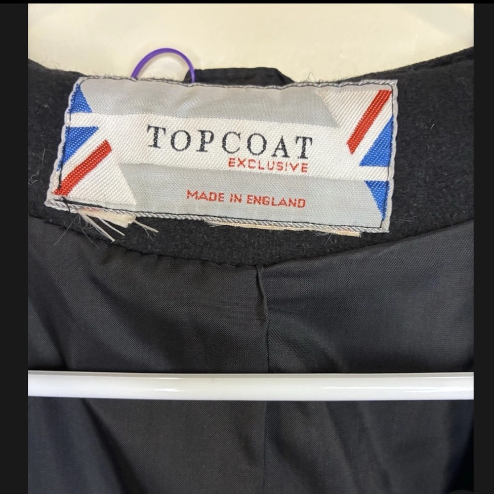 Unisex Vintage TOPCOAT Made in England Black Wool Blend Large Velour Collar - Picture 2 of 11